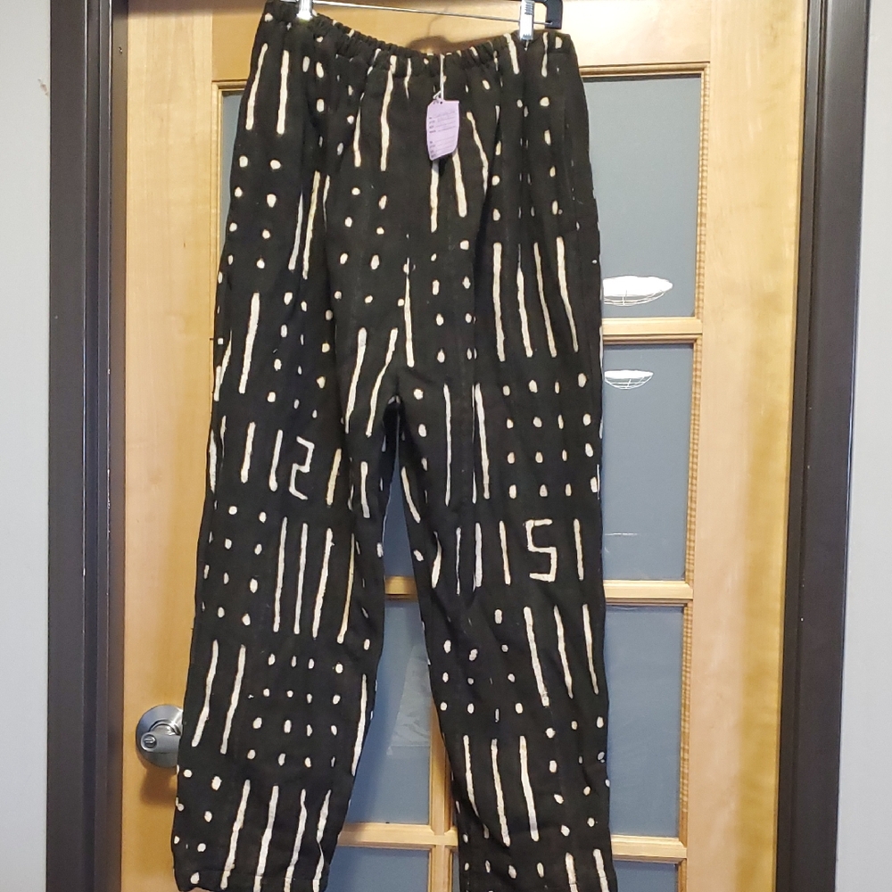 Mudcloth Super Thick Fabric Black and White Patterned Pants